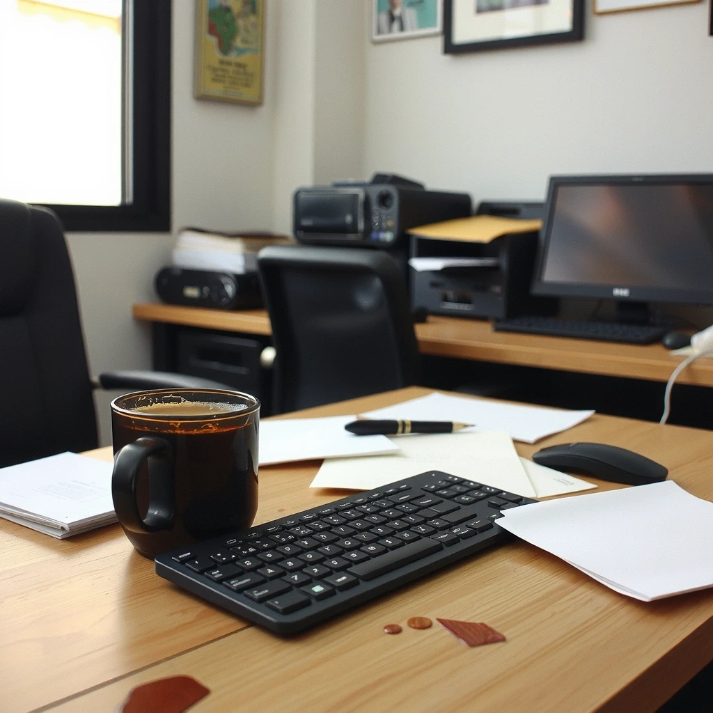 Cluttered office desk